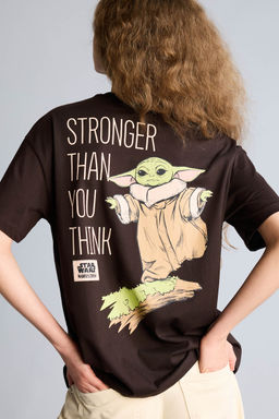 %100 Pamuk Star Wars-Mandalor_an Overs_ze Bisiklet Yaka Bask_l_ K_sa Kollu Ti__rt