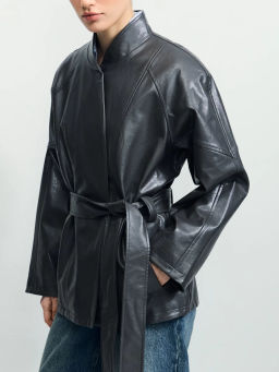 Куртка с поясом из искусственной кожи / Zarina  фото 9