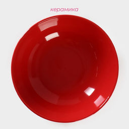 Тарелка глубокая Доляна «Красный горох», 700 мл, d=18 см, керамика, красная