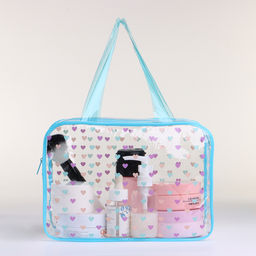 Косметичка-сумка на молнии для бассейна, с ручками, с принтом Сердечки, голубая - Simaland фото 2