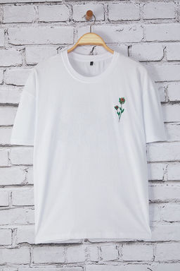 TRENDYOL MAN Beyaz Oversize/Genis Kesim Cicek Nak?sl? %100 Pamuk T-Shirt TMNSS25TS00026 - Trendyolmilla фото 4