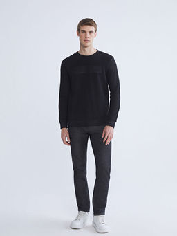 Bisiklet Yaka Uzun Kollu Bask?l? Erkek Sweatshirt