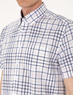 Lacivert Regular Fit K_sa Kollu Ekose G_mlek