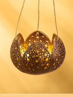 Подсвечник подвесной из кокоса «Бутон», 14×14×10 см, коричнево-золотой