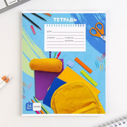 Цена за 5 шт. Тетрадь в клетку, 24 листа, А5, на скрепке, блок №1 «Школьные будни» МИКС