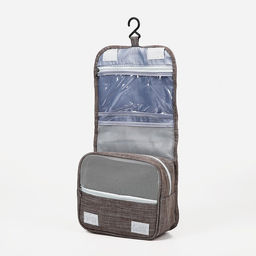 Косметичка-несессер дорожная на молнии, липучках, с крючком, с ручкой, коричневая - Simaland фото 3