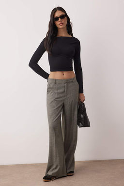 Gri Dusuk Bel Bol Kal?p Dokuma Genis Paca Pantolon TWOAW26PL00165