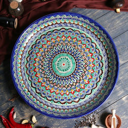 Ляган узбекский Риштанская керамика «Узоры», для плова, d=46 см, синий МИКС