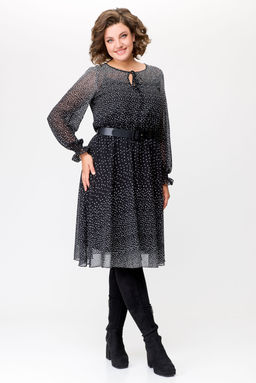 Платье Swallow 683 чёрный в белый горошек градиент