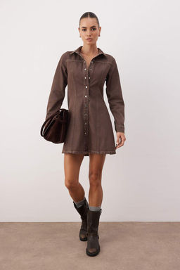 Kahverengi Duz K?sa / Mini Denim Elbise TWOAW26EL00344