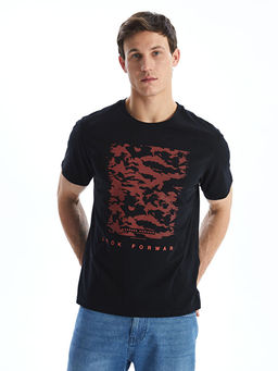 Bisiklet Yaka K?sa Kollu Bask?l? Penye Erkek Ti??rt