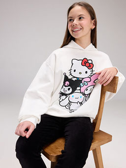 Kap??onlu Hello Kitty Bask?l? K?z ?ocuk Sweatshirt