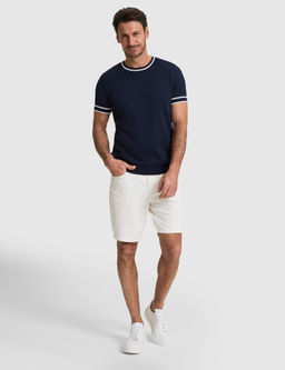 Lacivert Slim Fit %100 Pamuk Bisiklet Yaka Triko Ti__rt