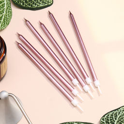 Свечи в торт Ройс, 6 шт, высокие, 12,5 см, розовый металлик - Страна карнавалия фото 4