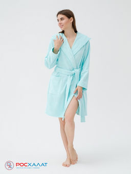 Махровый женский укороченный халат с капюшоном Морская волна МЗ-01 (58)