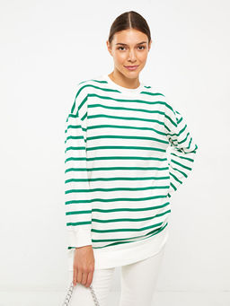 Bisiklet Yaka ?izgili Oversize Kad?n Sweatshirt Tunik