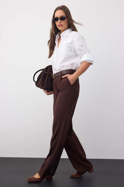 Wardrobe Essentials Koyu Kahverengi Icten Bel Ayarlamal? Genis Paca Pantolon | TWOAW26PL00028
