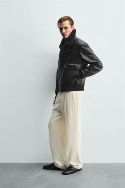 LEATHER JACKET WITH CONTRAST COLLAR - Zara фото 4
