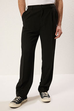 Siyah Wideleg Baggy Rahat Kal_p Dokuma Kuma_ Pantolon TMNSS25PL00009