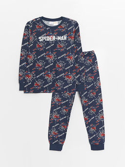 Bisiklet Yaka Spiderman Bask?l? Uzun Kollu Erkek ?ocuk Pijama Tak?m?