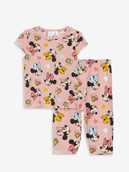 Bisiklet Yaka K?sa Kollu Minnie Mouse Bask?l? K?z Bebek Pijama Tak?m?