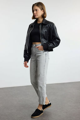 Gri Pacas? Kesikli Yuksek Bel Straight Jeans TWOAW25JE00175 - Trendyolmilla фото 2