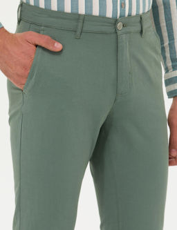 Зеленые брюки узкого кроя из льняной парусины - Cacharel фото 5