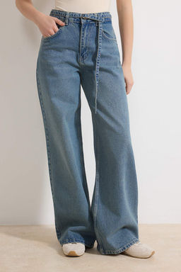 Mavi Kemerli Yuksek Bel Genis Paca Wide Leg %100 Pamuk Jeans TWOSS26JE00085 - Trendyolmilla фото 6