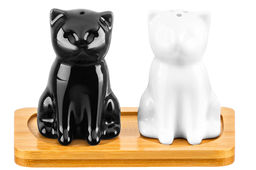 Набор д/специй 2 пр. "Котики" черн/бел на дерев. подставке