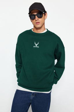 TRENDYOL MAN Siyah Oversize/Genis Kesim Uzun Kol Hayvan Nak?sl? Sweatshirt TMNAW24SW00169 - Trendyolmilla фото 3