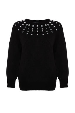 Ekru Yumusak Dokulu Mucevherli Triko Kazak TWOAW24KZ00685 - Trendyolmilla фото 12