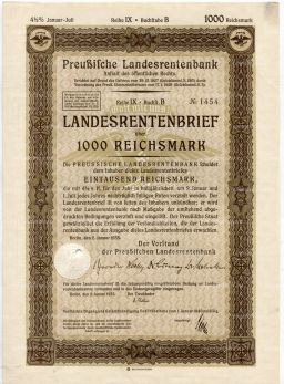 Облигация 4,5% 1000 рейхсмарок 1935 года Германия