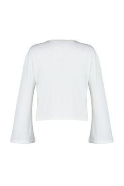 TRENDYOLMILLA Siyah Premium Ispanyol Kol Bisiklet Yaka Regular/Normal Kal?p Orme T-Shirt TWOAW24TS00008  фото 14