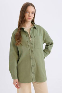Relax Fit Basic Duz Gabardin Uzun Kollu Gomlek Tunik