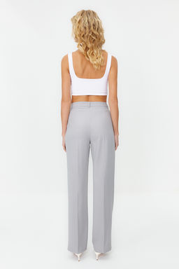 Limited Edition Gri Straight/Duz Kesim Pilili Dokuma Pantolon TWOAW23PL00401