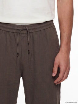 Regular Fit Keten G?r?n?ml? Erkek Pantolon