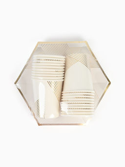 Посуда одноразовая бумажная на 20 персон, 40 предметов, бело-золотой цвет