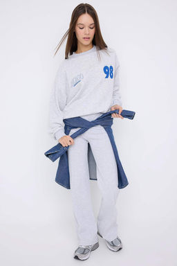 Teen Kar Melanj Ici Polarl? S?rt ve On Bask?l? Oversize/Genis Kesim Orme Sweatshirt TWOAW26SW00151 - Trendyolmilla фото 7