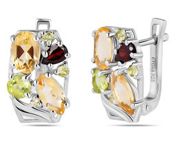 Серьги, гранат , перидот , цитрин, Венеция