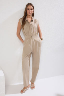 Tas Gomlek Yaka Kolsuz Gabardin Dokuma Tulum TWOSS21TU0233