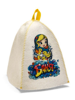 Шапка для бани и сауны Матрёшка с уточками, полиэфир, шерсть, белая - Simaland фото 2