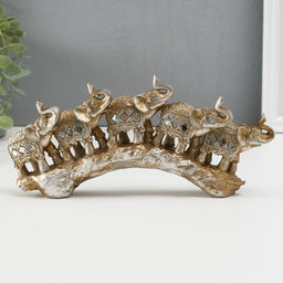 Фигурка полистоун «Пять слонов на камне в попонах с бахромой», 11×24.5×4.5 см