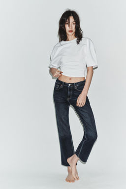 JEANS TRF CROPPED FLARE TIRO ALTO / Marino
