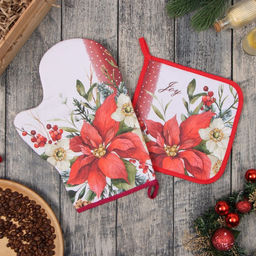 Набор кух. Этель Пуансеттия: прихватка 19х19 см, варежка-прихватка 20х28 см, 100% хл