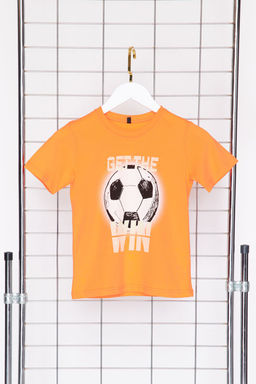 Turuncu Erkek Cocuk %100 Pamuk Futbol Desenli Regular Kal?p K?sa Kol Orme T-Shirt TKDSS24TS00038 - Trendyolmilla фото 2
