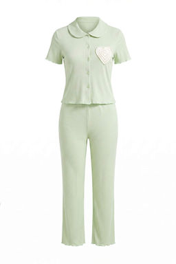 Mint %100 Pamuklu Kalpli Dantelli Pointel/Fitilli _rme Pijama Tak_m_ THMAW27PT00032
