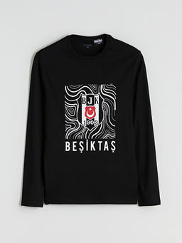 Bisiklet Yaka Uzun Kollu Be?ikta? Bask?l? Erkek Pijama ?st