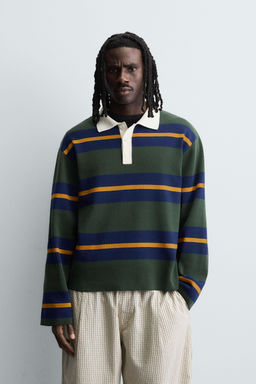 STRIPED KNIT POLO SHIRT WITH CONTRAST COLLAR - Zara фото 2