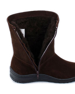 Полусапоги женские на литой подошве., Т.коричневые. Замша. Молния. Овчина