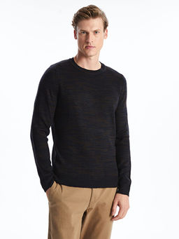 Bisiklet Yaka Desenli Erkek Triko Kazak